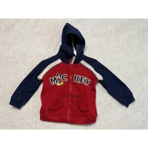 Disney Mickey Mouse Hoodie Boys 3T Red Navy Full Zip Sweatshirt Jacket Toddler